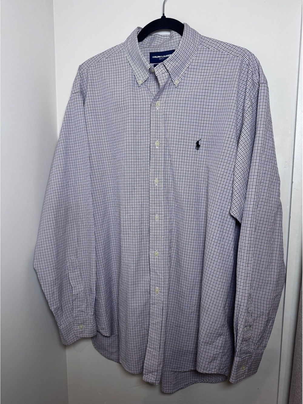 Ralph Lauren Golf Blake Men’s Large Purple Black Check Plaid Long Sleeve Shirt